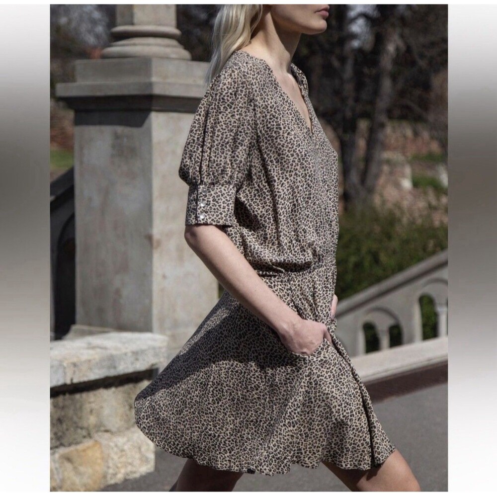 Zadig & Voltaire Russell Sz L Whimsical Leo Print Dress Elastic Waist MSRP $398